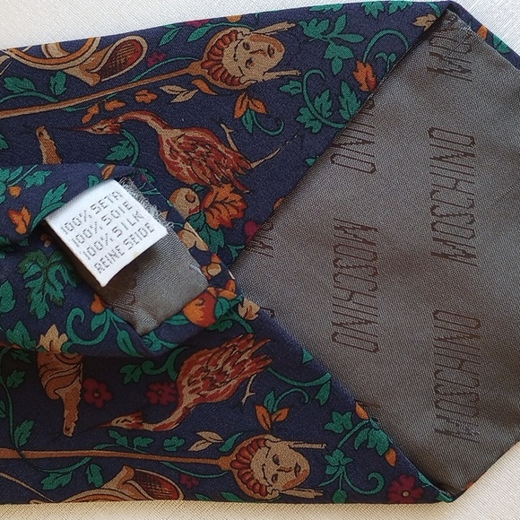 Moschino Cravatte Bacchus Silk Tie 58"  Made In Italy Navy Purple Teal - Picture 5 of 8